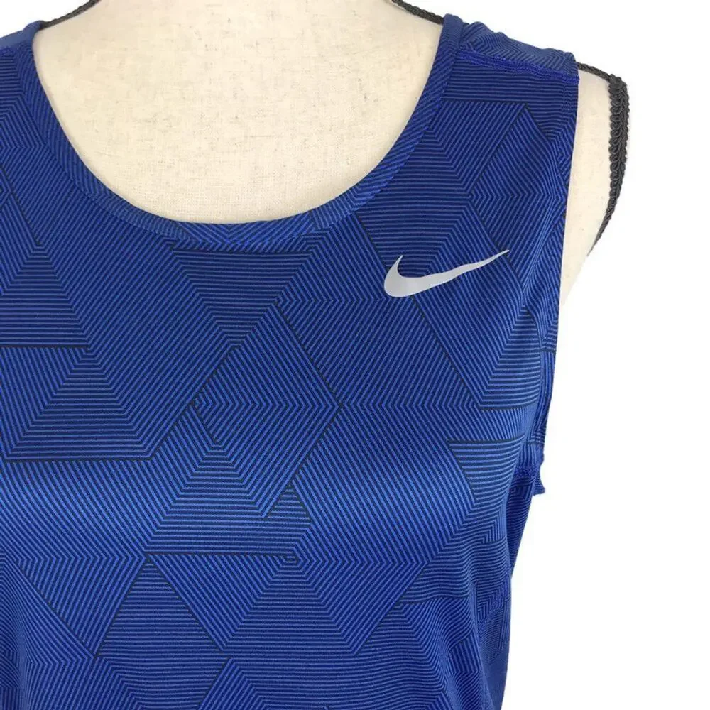 Nike Running Athletic Tank Top Dri Fit Royal Blue Loose Fit Geometric sz Sm